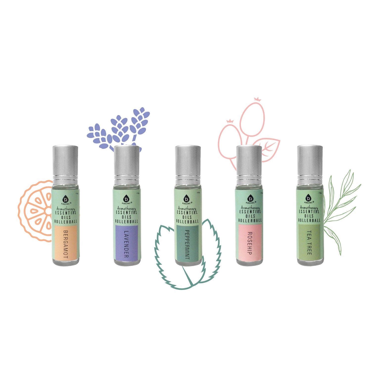 Aromatherapy Essential Oils Rollerballs (Bergamot, Lavender, Peppermint, Rosehip, Tea Tree) - LAVANDOAromatherapy Essential Oils Rollerballs (Bergamot, Lavender, Peppermint, Rosehip, Tea Tree)Aromatherapy Essential Oils Rollerballs (Bergamot, Lavender, Peppermint, Rosehip, Tea Tree)