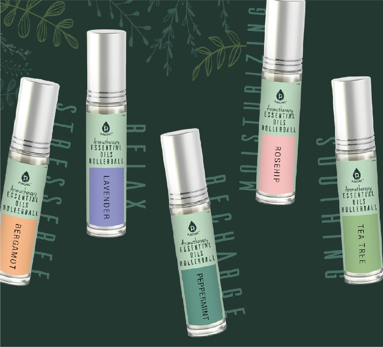 Aromatherapy Essential Oils Rollerballs (Bergamot, Lavender, Peppermint, Rosehip, Tea Tree) - LAVANDOAromatherapy Essential Oils Rollerballs (Bergamot, Lavender, Peppermint, Rosehip, Tea Tree)Aromatherapy Essential Oils Rollerballs (Bergamot, Lavender, Peppermint, Rosehip, Tea Tree)