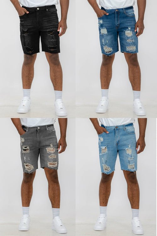 Washed Distressed Denim Shorts DSP1 - LAVANDOWashed Distressed Denim Shorts DSP1Washed Distressed Denim Shorts DSP1